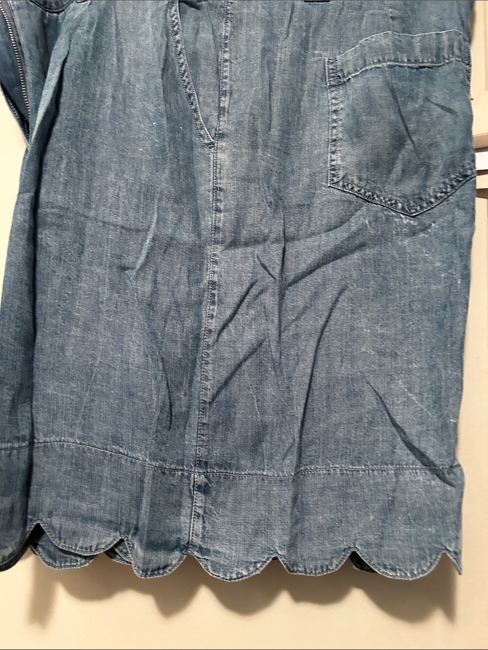 High-Waist Scalloped Hem Denim Shorts - Women's Light Blue